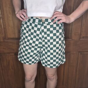 Checkered Green and White Women's Shorts